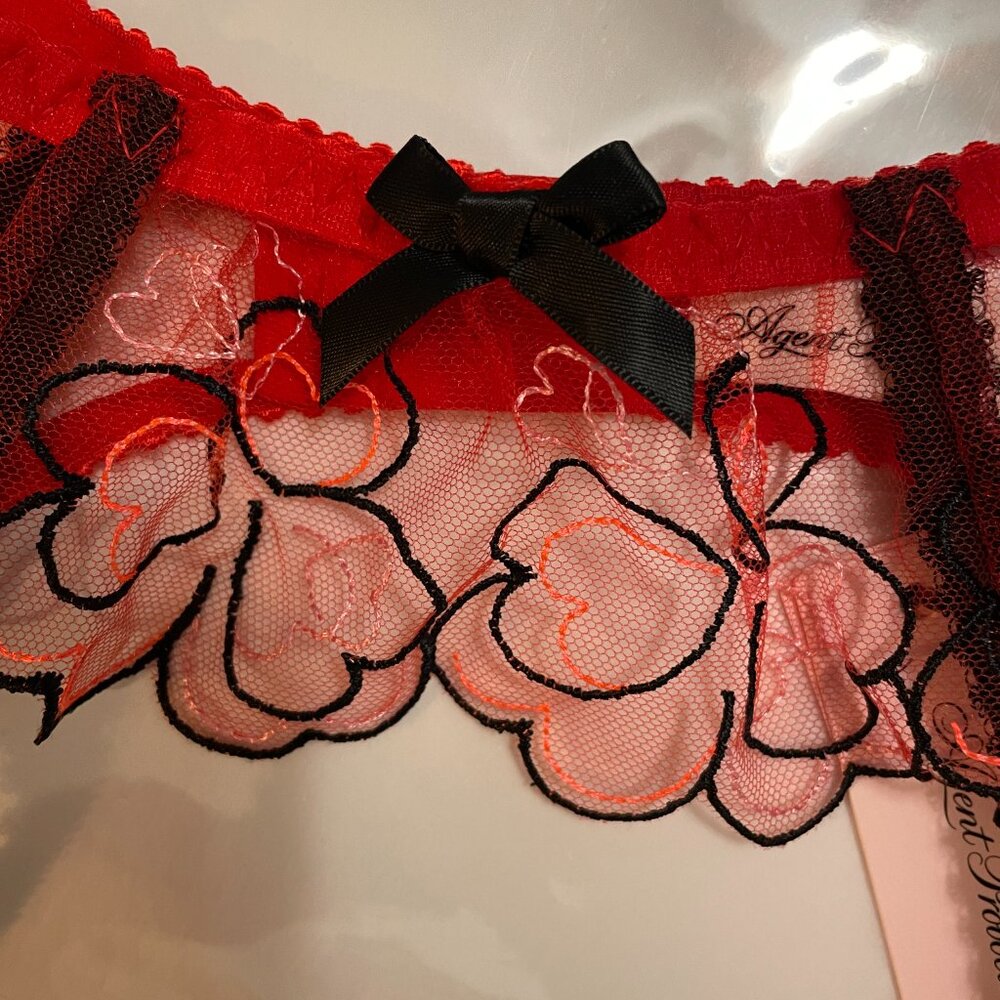 AGENT PROVOCATEUR Maysie Garter Suspender Belt in Red Heart Embroidered Tulle - Picture 8 of 10